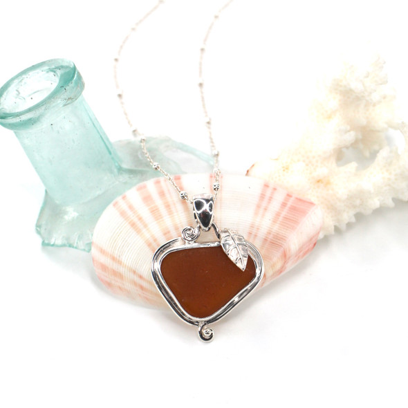 Amber Sea Glass Little Leaf Necklace Amber Sea Glass Little Leaf Necklace