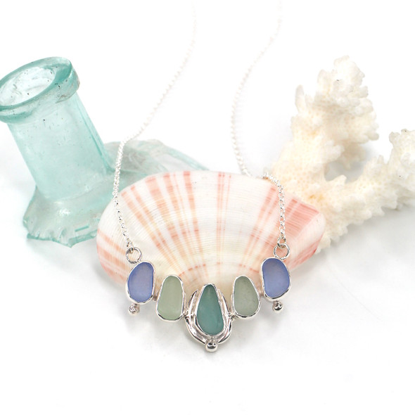 Blush Sea Glass Tiara 5 Stone Necklace 16"-18" Length