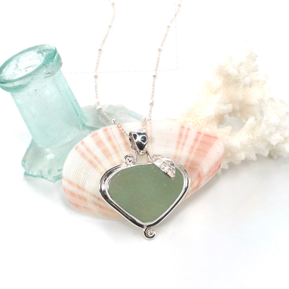 Seafoam Sea Glass Little Leaf Necklace Seafoam Sea Glass Little Leaf Necklace