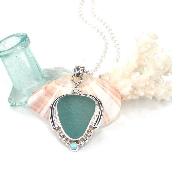 Aqua Allure Triangle Sea Glass and Larimar Ocean Empress Necklace
