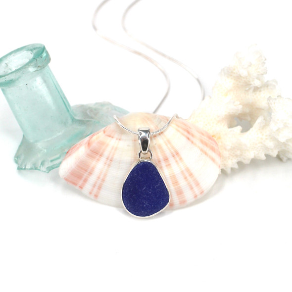 Cobalt Depths Sea Glass Single Bezel Necklace