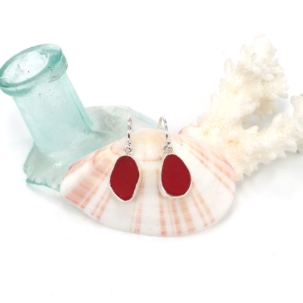 Ruby Red Sea Glass Bezel Earrings