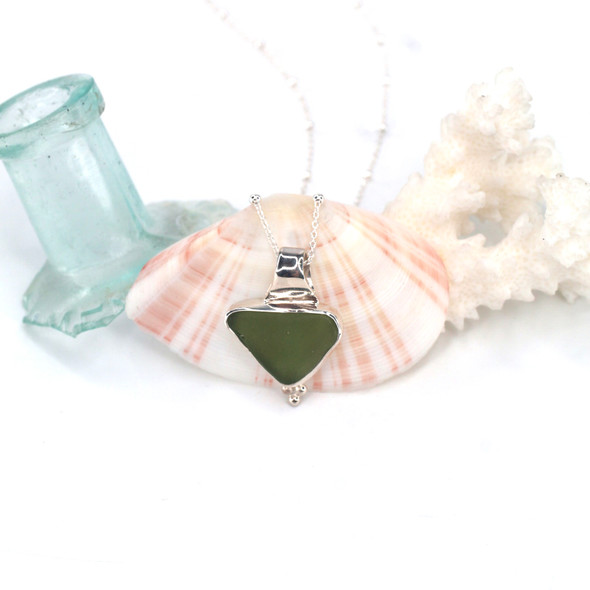 Olive Forest Sea Glass Trinity Slide Necklace