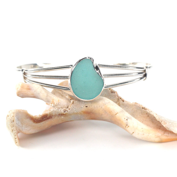 Aqua Sea Glass Three Piece Bracelet Aqua Sea Glass Three Piece Bracelet