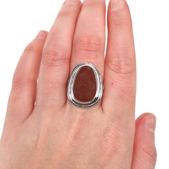 Amber Oval Sea Glass Nest Ring - Size 9 on model for color reference. Amber Oval Sea Glass Nest Ring - Size 9 on model for color reference.