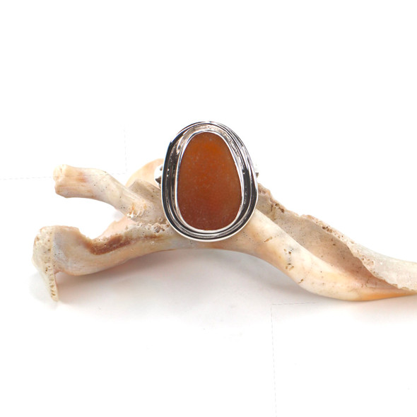 Amber Oval Sea Glass Nest Ring - Size 9 Amber Oval Sea Glass Nest Ring - Size 9