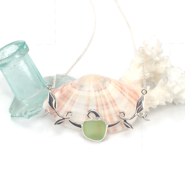 Seafoam UV Sea Glass Pumpkin Necklace on 16-18 necklace Seafoam UV Sea Glass Pumpkin Necklace on 16-18 necklace