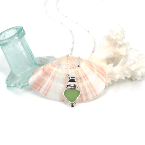 Seafoam Bright Delight Sea Glass and Peridot Petite Slide Necklace Seafoam Bright Delight Sea Glass and Peridot Petite Slide Necklace