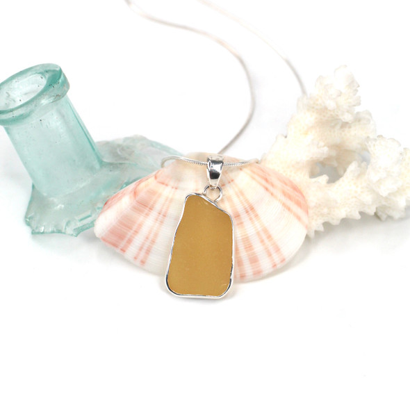 Yellow Golden Sea Glass Single Bezel Necklace