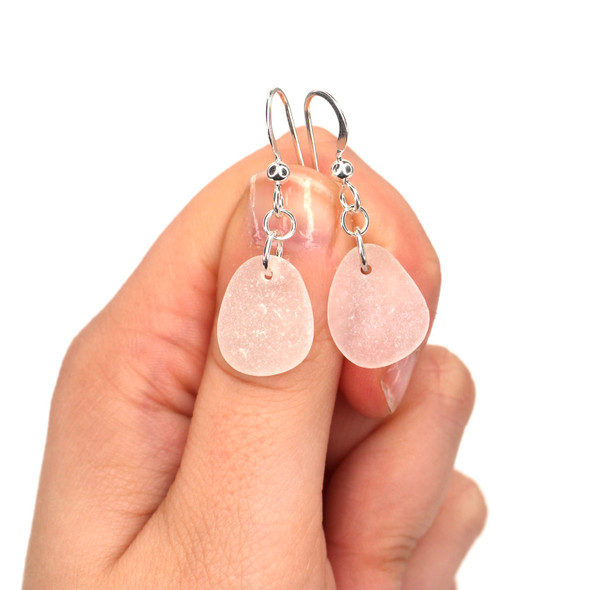 White Sea Glass Simply Drilled Earrings on model for color reference. 