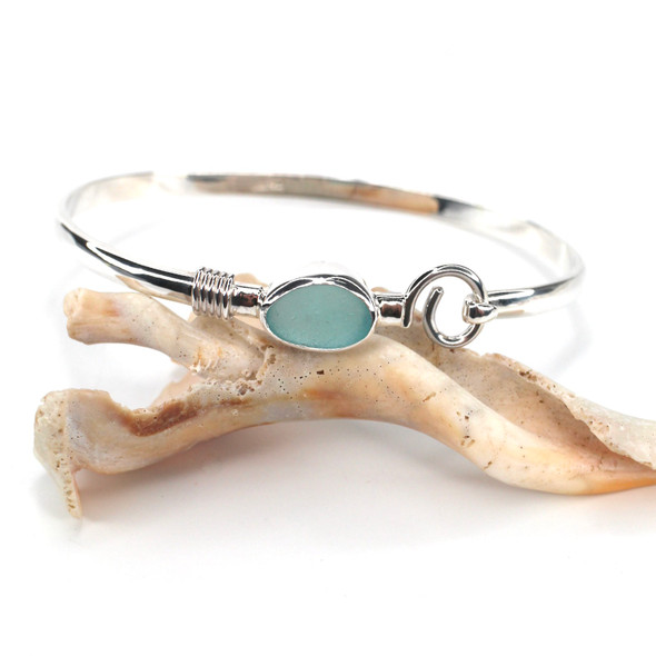 Aqua Oval Sea Glass Nautical Twist Bracelet