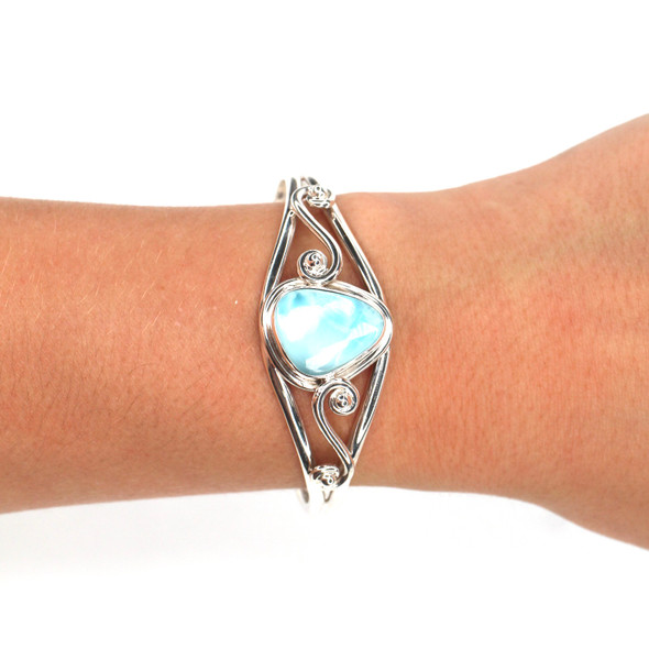 Larimar Bahama Breeze Ocean Swirl Cuff Bracelet on model for color reference. 