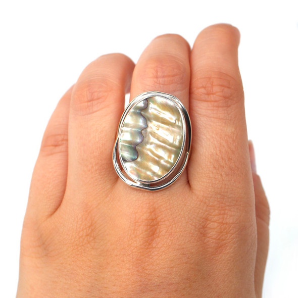 Abalone Ripple Grand Ring - Size 9 on model for color reference.