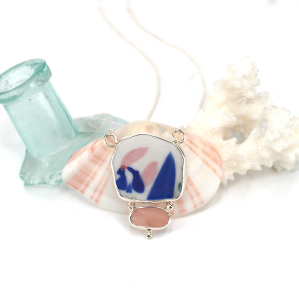 Pink Delight Sea Glass and Sea Pottery Double Necklace Pink Delight Sea Glass and Sea Pottery Double Necklace