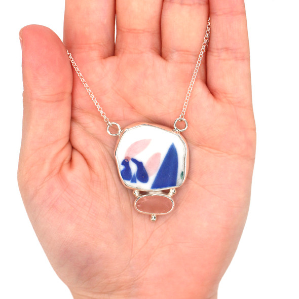 Pink Delight Sea Glass and Sea Pottery Double Necklace on model for color reference. Pink Delight Sea Glass and Sea Pottery Double Necklace on model for color reference.