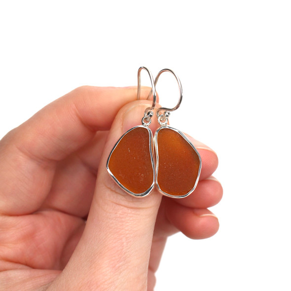 Amber Warm Sea Glass Single Bezel Earrings Amber Warm Sea Glass Single Bezel Earrings