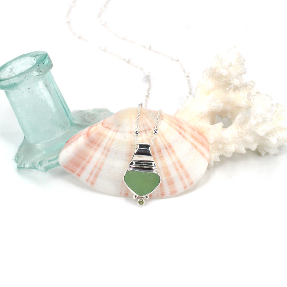 Seafoam Vibrant Sea Glass and Peridot Petite Slide Necklace Seafoam Vibrant Sea Glass and Peridot Petite Slide Necklace