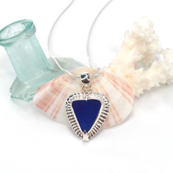 Cobalt Triangle Sea Glass Rising Sun Necklace Cobalt Triangle Sea Glass Rising Sun Necklace