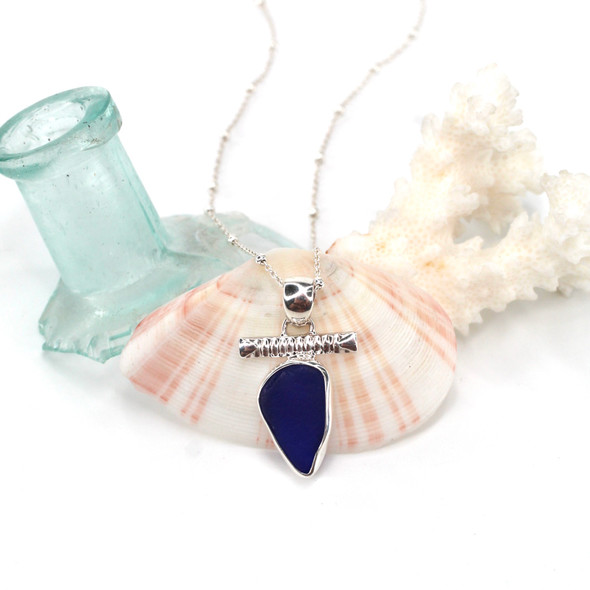 Cobalt Sea Glass Toggle Bar Necklace Cobalt Sea Glass Toggle Bar Necklace