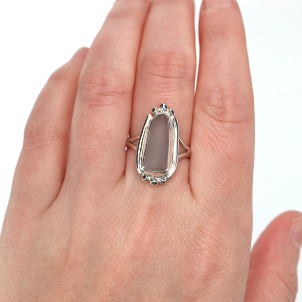 Gray Column Sea Glass Trio Bead Ring - Size 9 on model for color reference. Gray Column Sea Glass Trio Bead Ring - Size 9 on model for color reference.