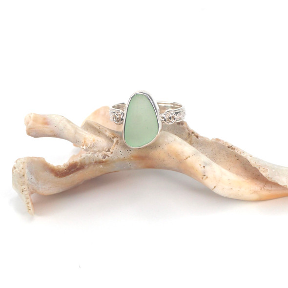 Seafoam Teardrop Sea Glass Swirl Ring – Size 9 Seafoam Teardrop Sea Glass Swirl Ring – Size 9
