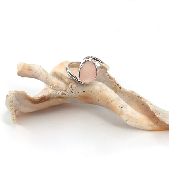 Pink Oval Sea Glass Serenity Ring - Size 7