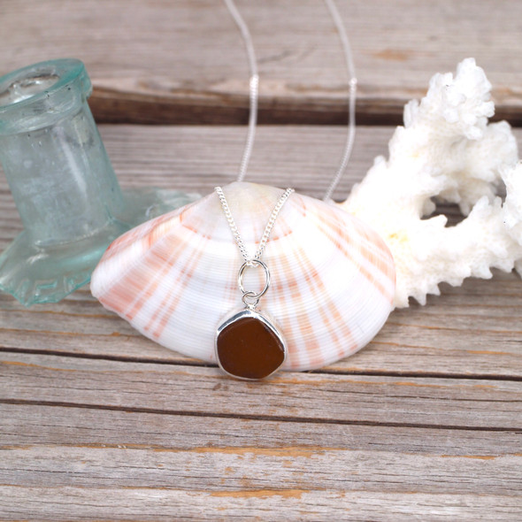 Insta Sale Amber Round Sea Glass Bezel Pendant - MM