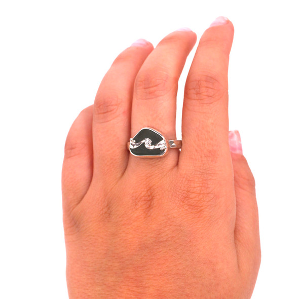 Olive Sea Glass Wave Ring on model for color reference. 