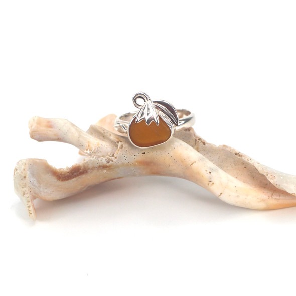 Amber Sea Glass Pumpkin Ring - Size 9 Amber Sea Glass Pumpkin Ring - Size 9