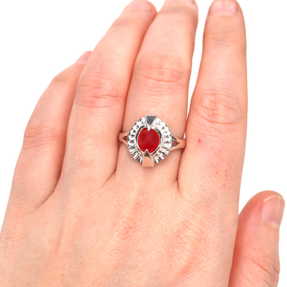 Red Sea Glass Rising Sun Ring - Size 9 on model for color reference. Red Sea Glass Rising Sun Ring - Size 9 on model for color reference.