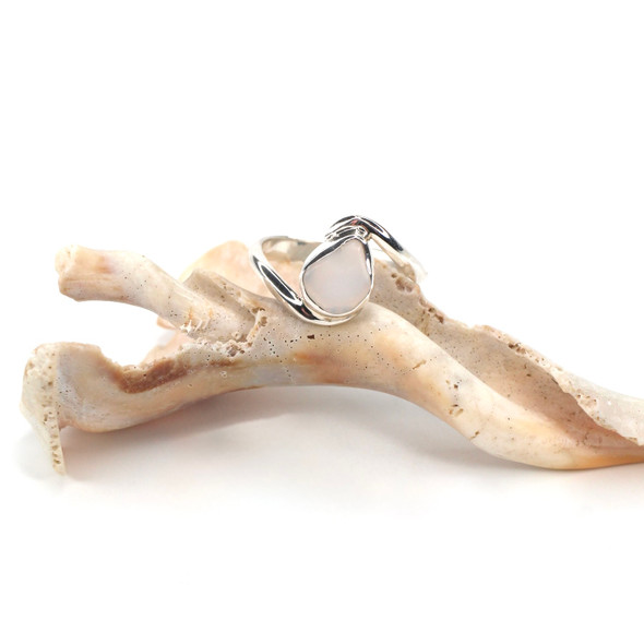 White Opalescent Sea Glass Serenity Ring - Size 9