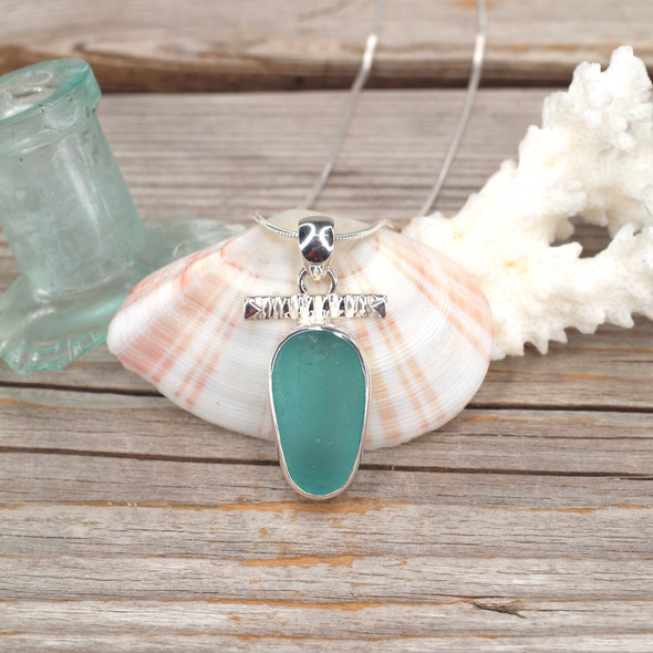 Insta Sale Aqua Oval Sea Glass Toggle Bar Necklace - MM