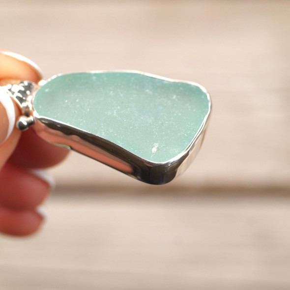 Insta Sale Aqua Seafoam Triangle Sea Glass Stonehenge Necklace - MM front detail