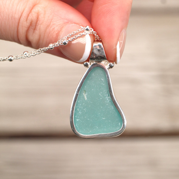 Insta Sale Aqua Sea Glass Stonehenge Necklace - MM back view. 