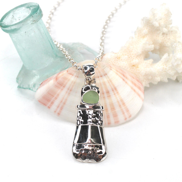 Seafoam UV Milk Glass Lighthouse Necklace
