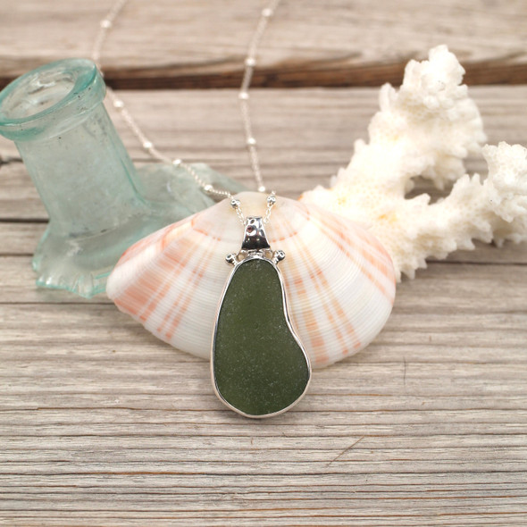 Insta Sale Olive Sea Glass Stonehenge Necklace - MM