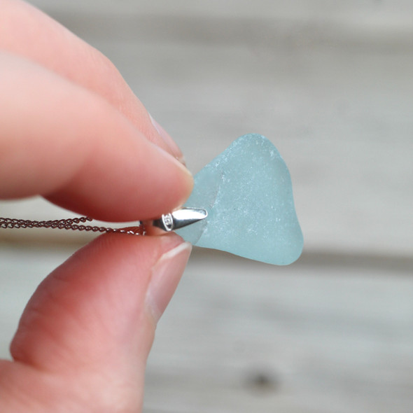 Light Blue Simple Drop Necklace on 18" chain - Slightly Damaged held