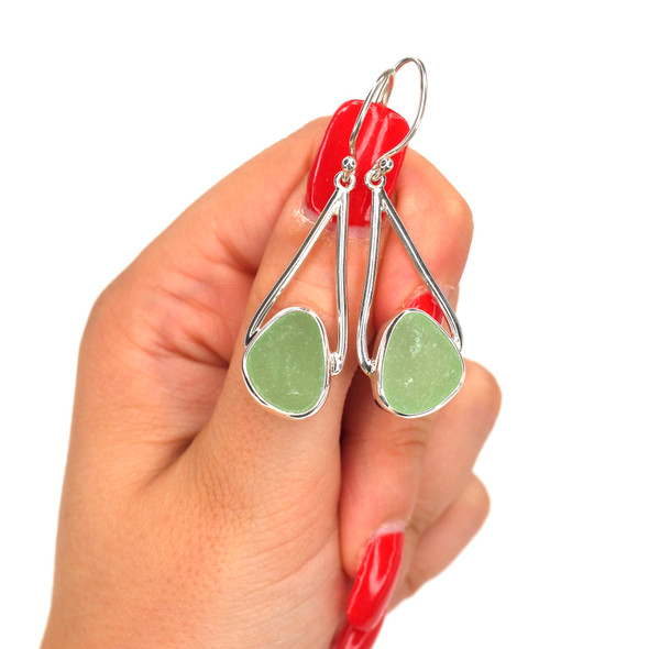 Seafoam Bright Sea Glass Lunar Drop Earrings on model for color reference. 
