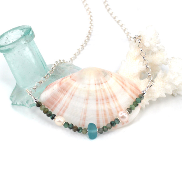 Aqua Sea Glass Pearl and Turquoise Gemstone Necklace Aqua Sea Glass Pearl and Turquoise Gemstone Necklace