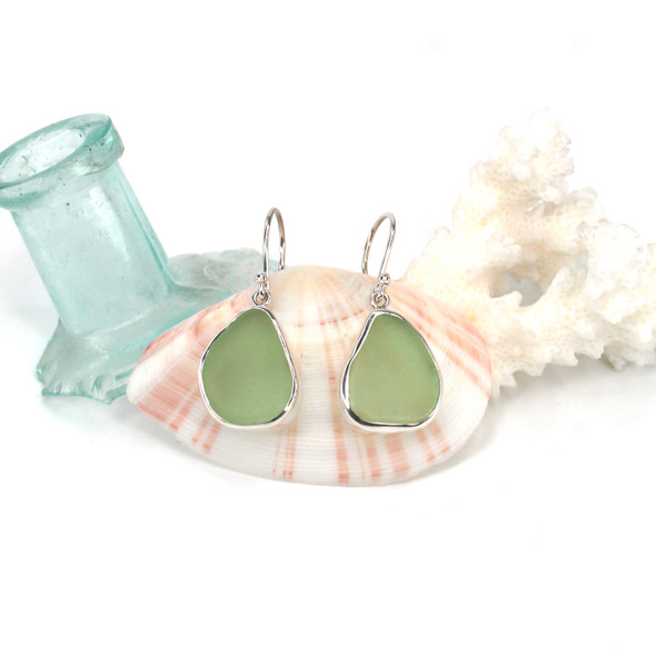 Seafoam Bright Triangle Drop Sea Glass Earrings Seafoam Bright Triangle Drop Sea Glass Earrings