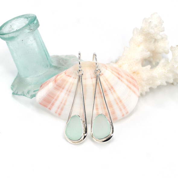 Seafoam Sea Glass Lunar Drop Earrings