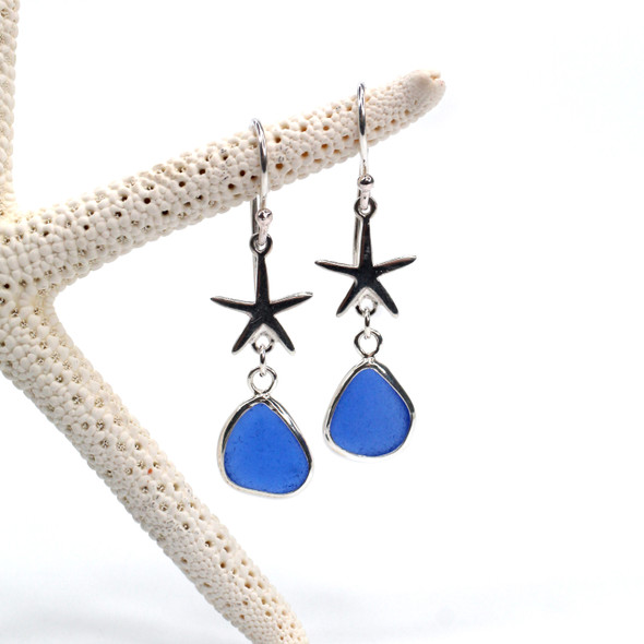 Sea Glass Bezel Wrap Starfish Shimmer Earrings