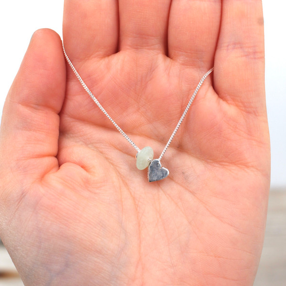 Insta Sale Seafoam Sea Glass Heart Necklace on 16"-18" chain - MM on model for color reference. 