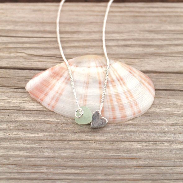 Insta Sale Seafoam Sea Glass Heart Necklace on 16"-18" chain - MM