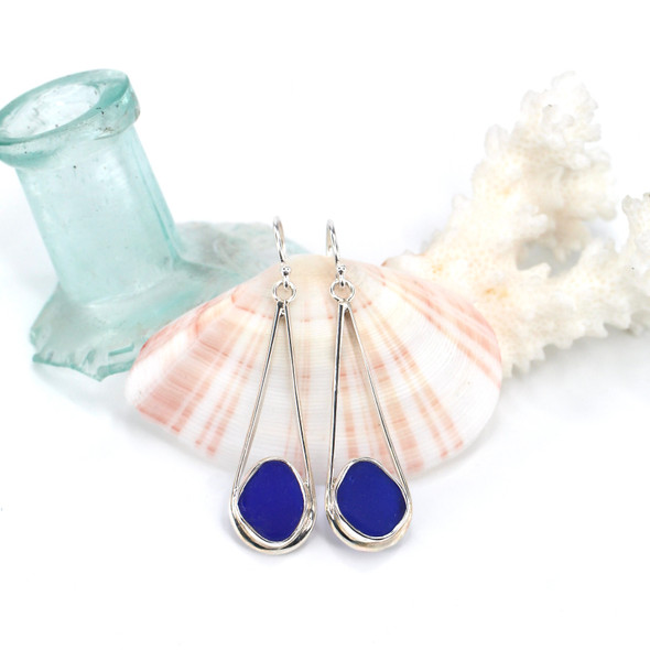Cobalt Sea Glass Lunar Drop Earrings