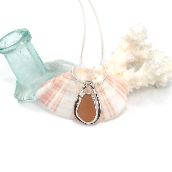 Pink Petal Sea Glass Double Bezel Beaded Necklace Pink Petal Sea Glass Double Bezel Beaded Necklace
