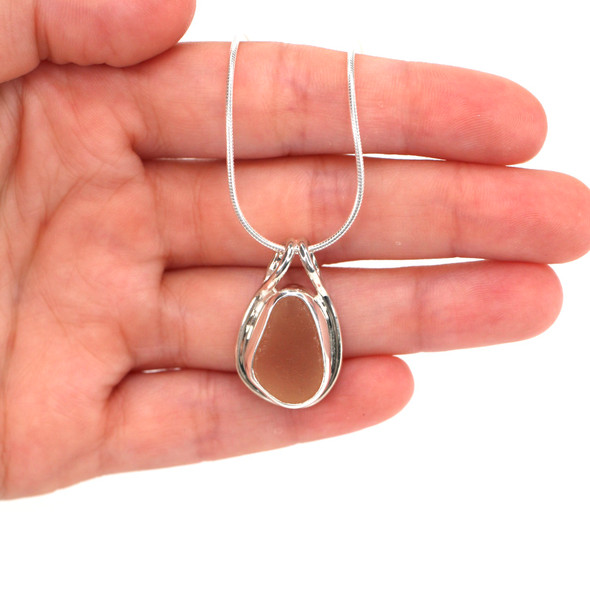 Pink Petal Sea Glass Double Bezel Beaded Necklace Pink Petal Sea Glass Double Bezel Beaded Necklace