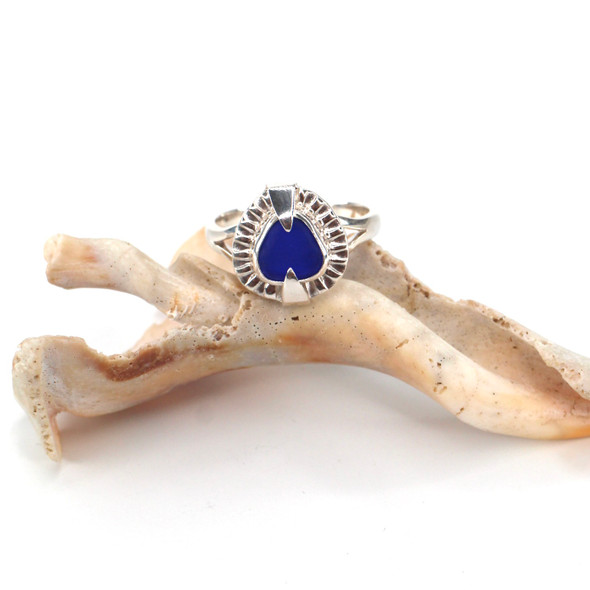 Cobalt Sea Glass Rising Sun Ring - Size 9 Cobalt Sea Glass Rising Sun Ring - Size 9