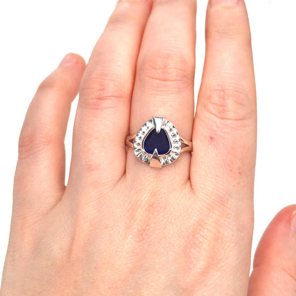 Cobalt Sea Glass Rising Sun Ring - Size 9 on model for color reference. Cobalt Sea Glass Rising Sun Ring - Size 9 on model for color reference.