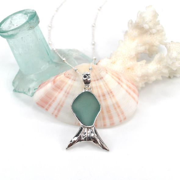 Aqua Sea Glass Fish Necklace